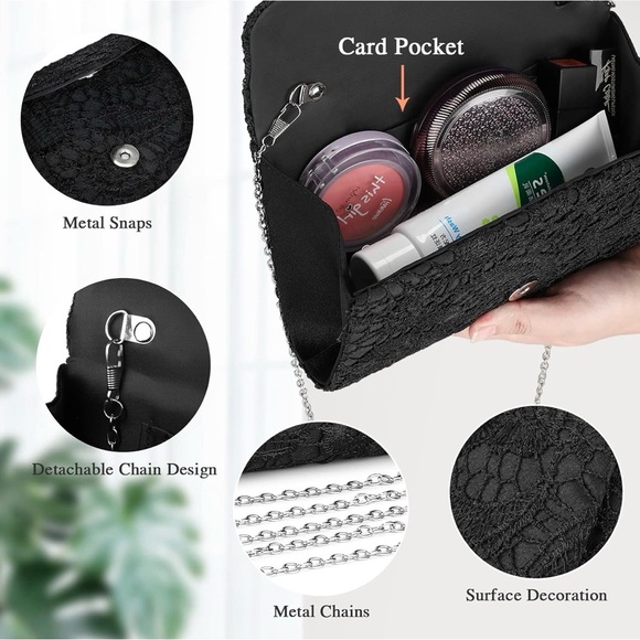 Evening Bag Lace Clutch Purse for Women Formal Elegant Envelope Wedding - Picture 4 of 10